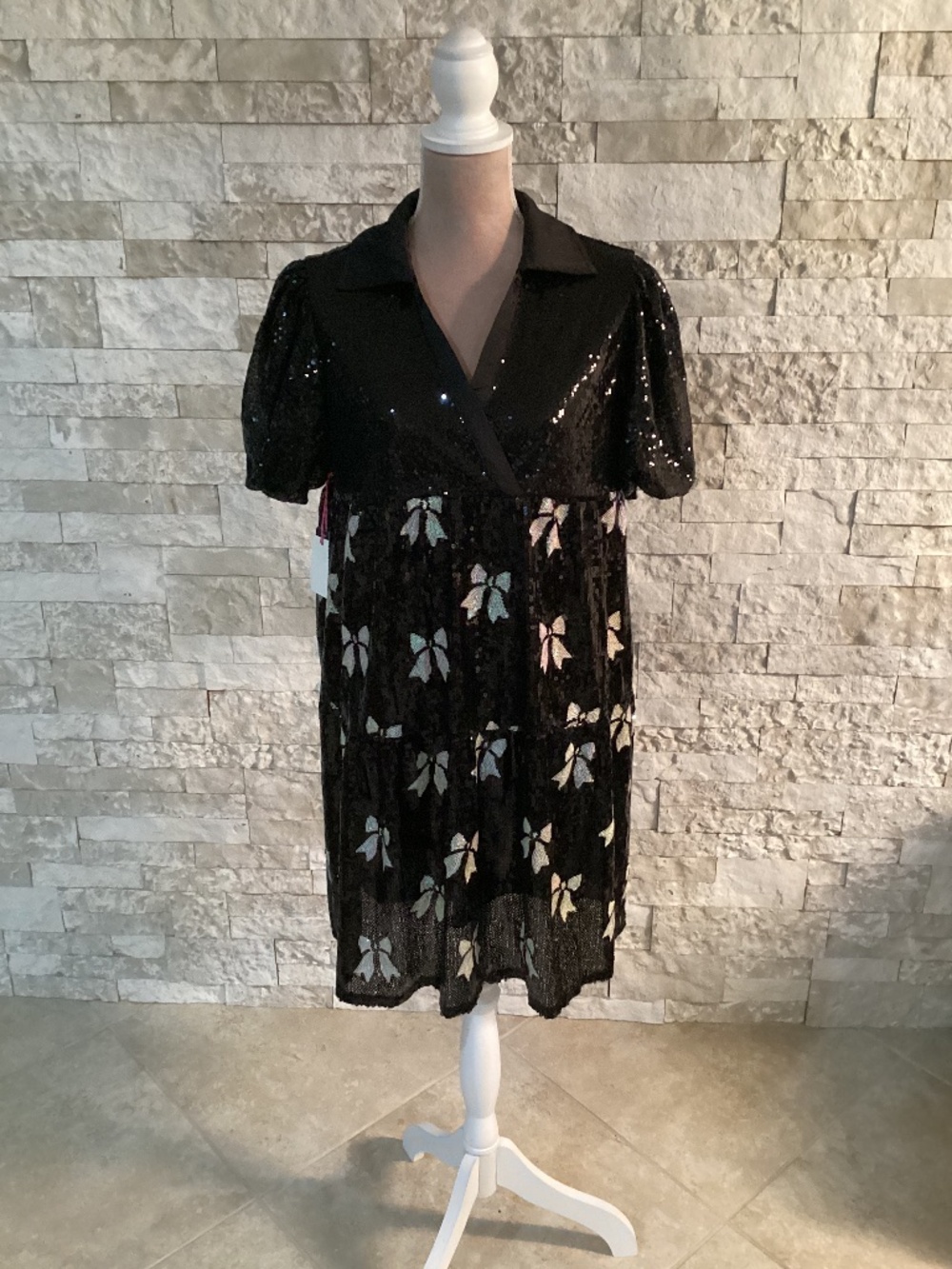 Simply Southern Sequin Puff Sleeve Bow Dress (NWT)